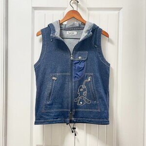Vintage Kunio Collection Dog Embroidered Denim Vest Navy – OS